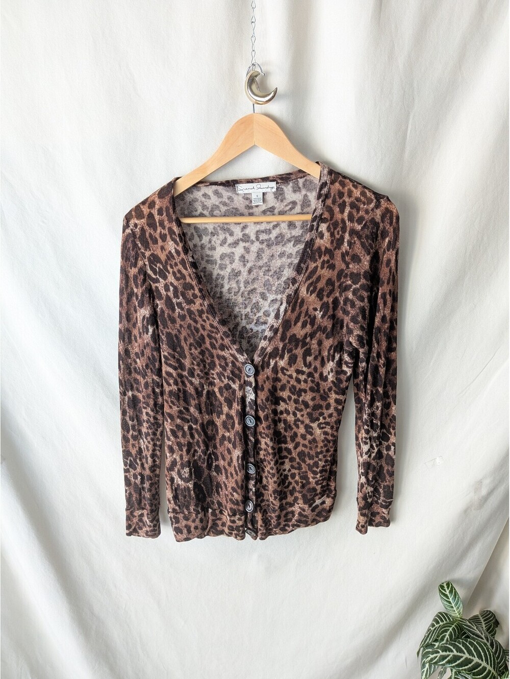 French Laundry Leopard Print Long Sleeve Cardigan Top Size S